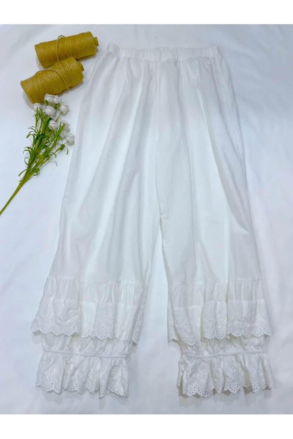 Elastic Waist Cotton Linen  Cropped Pants