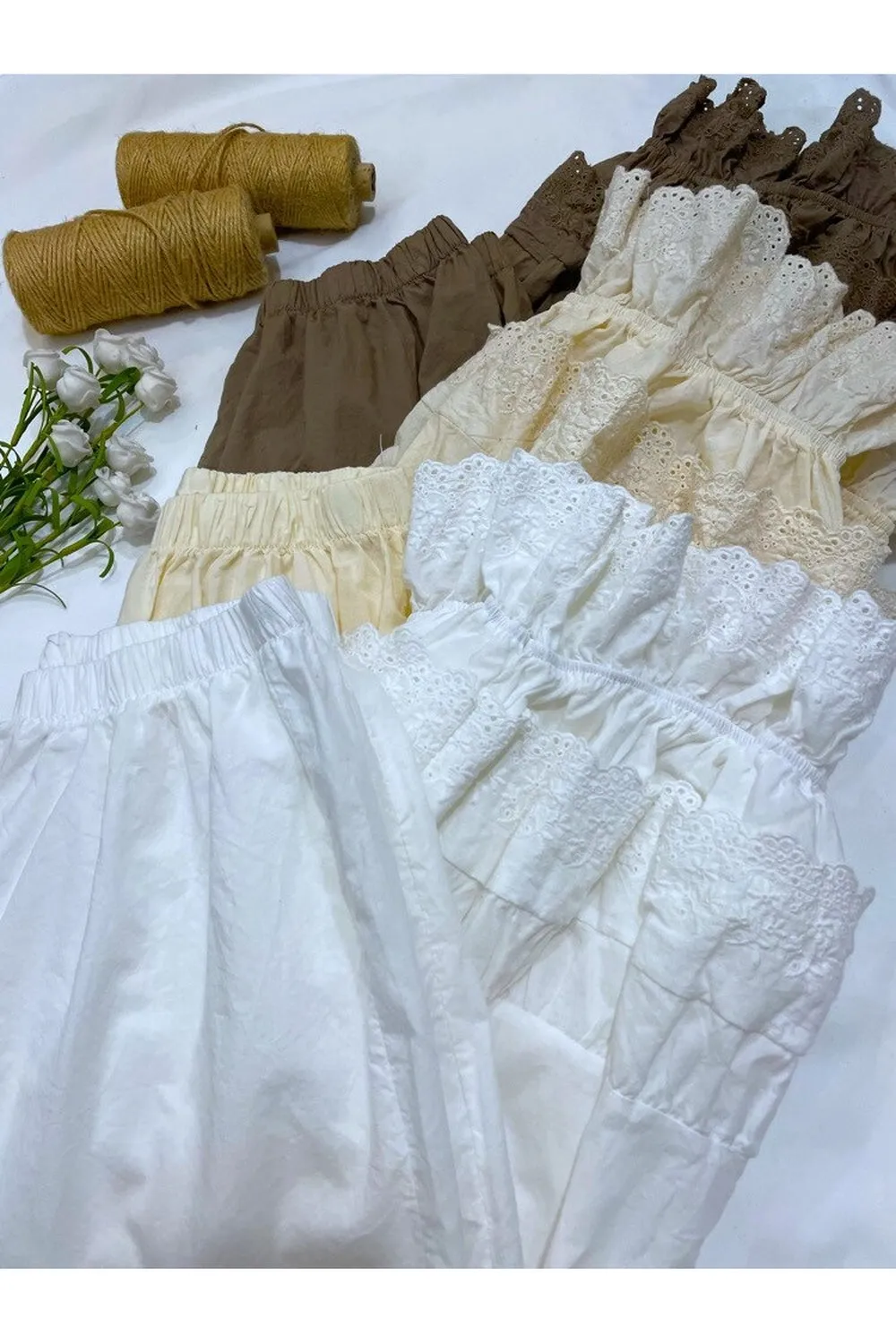 Elastic Waist Cotton Linen  Cropped Pants