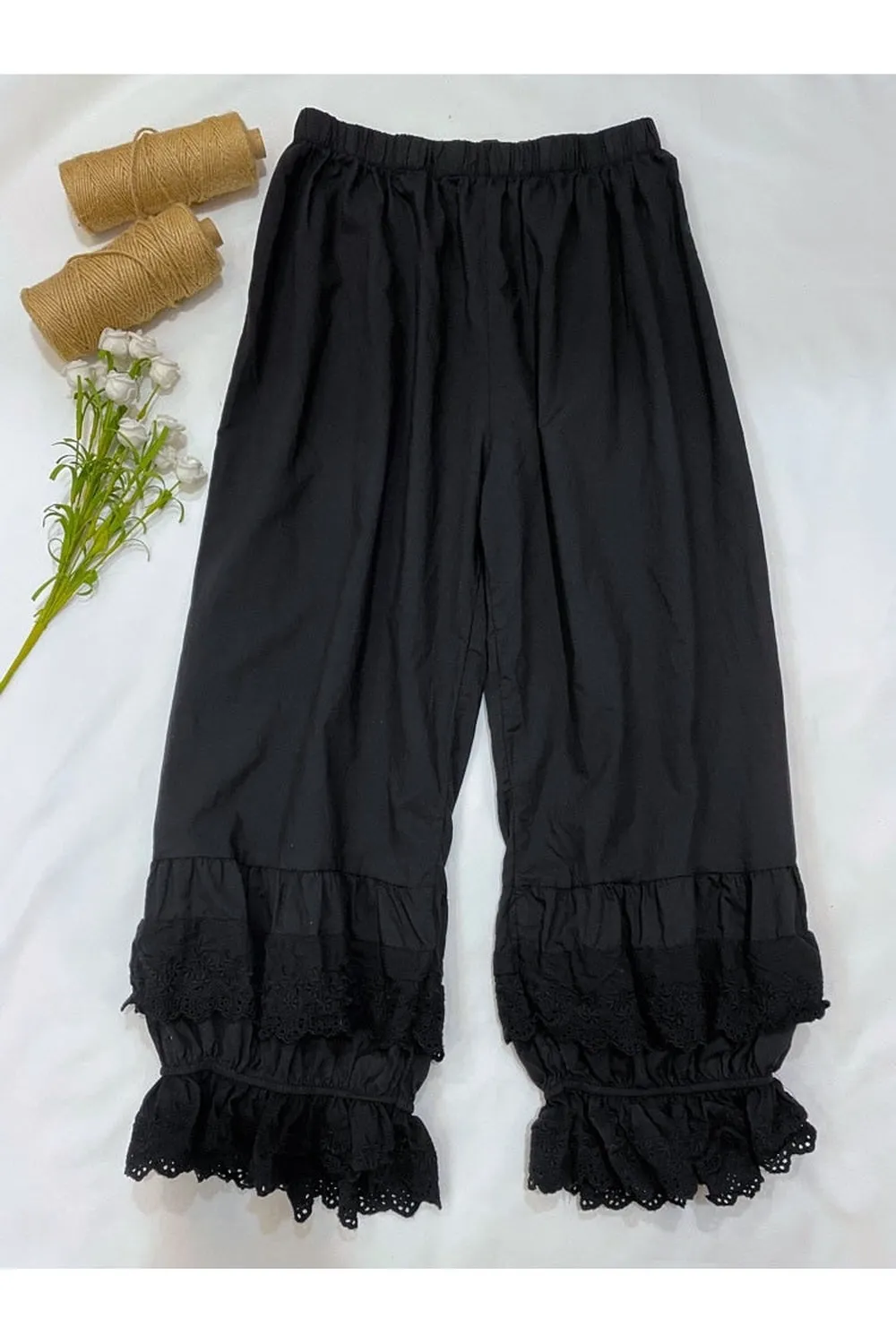 Elastic Waist Cotton Linen  Cropped Pants
